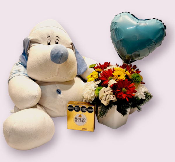 Florero con Globo Celeste, Perro XL y bombones Ferrero - Imagen 3